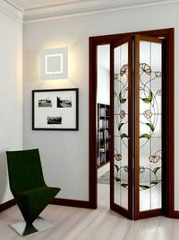 Двери гармошка с витражным декором Хабаровск