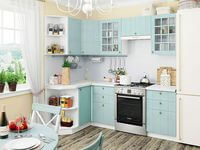 Небольшая угловая кухня в голубом и белом цвете Хабаровск
